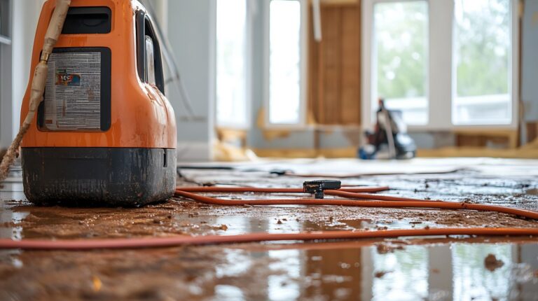 Commercial water damage restoration equipment drying flooded flooring inside commercial property handled by Paul Davis Restoration of Southeast MO, Carbondale & Paducah